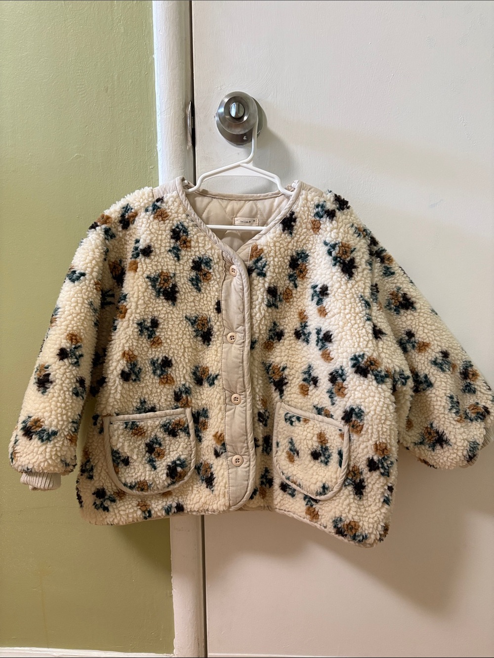 Toddler Bella Floral Sherpa Collarless Jacket 3-4y